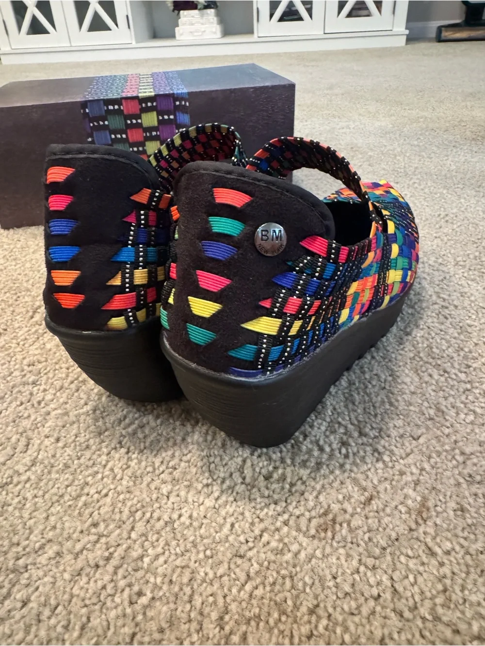 Bernie Mev Lulia Womens Wedge Mary Jane Black Multi Woven Elastic Shoes US 7